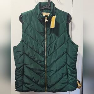Michael Kors Quilted Puffer Vest Jacket Emerald Green Women's Sz Large MSRP $125